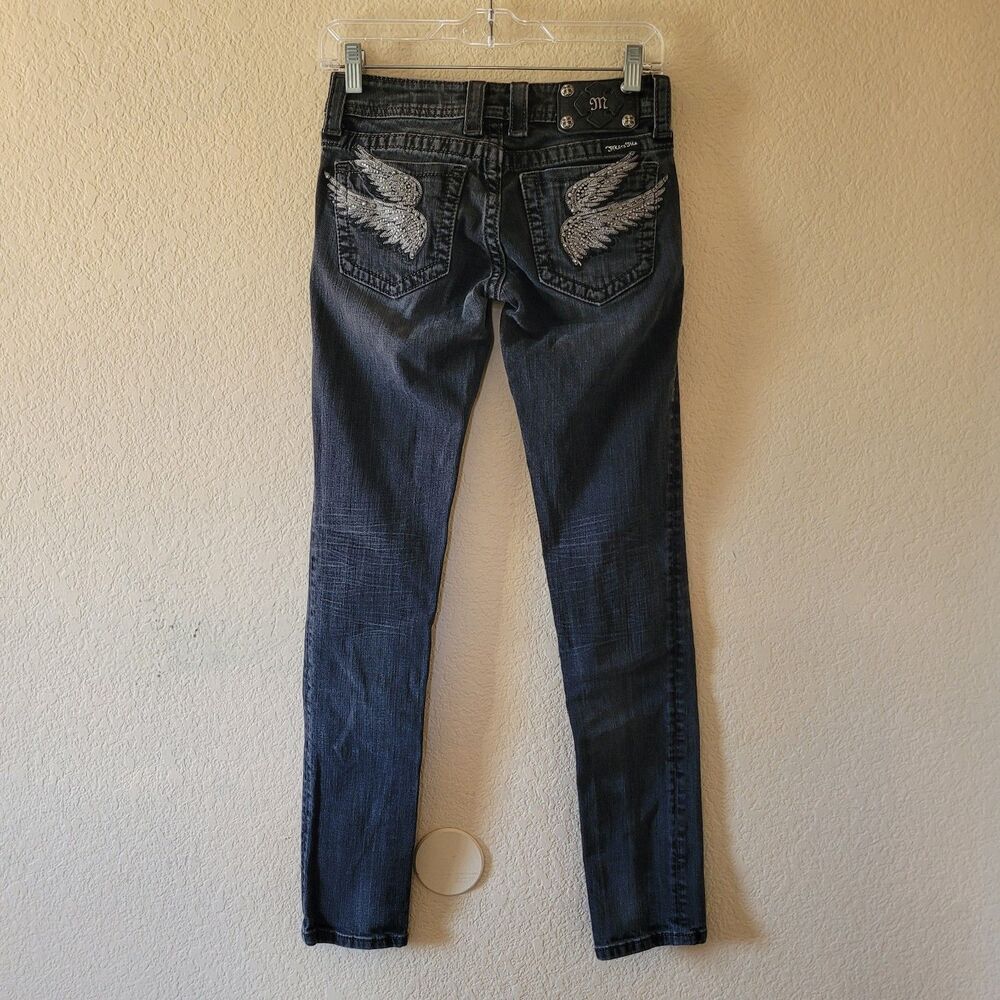 Miss Me Black Rhinestone Angel Wing Y2K Style Stretch Skinny Jeans Size 26x31